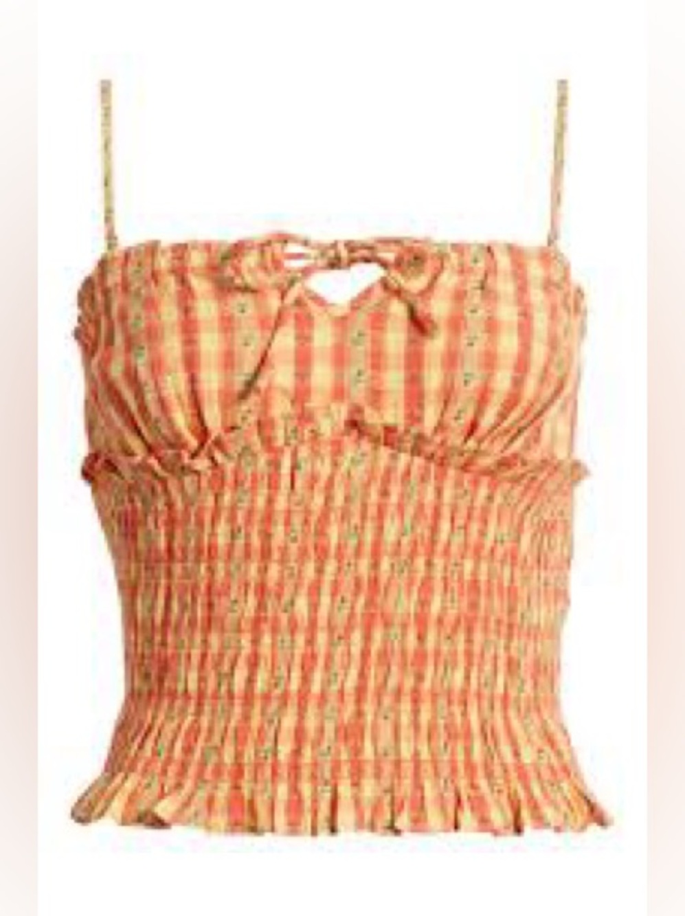 Nola Gingham Smocked Organic Cotton Camisole NWOT